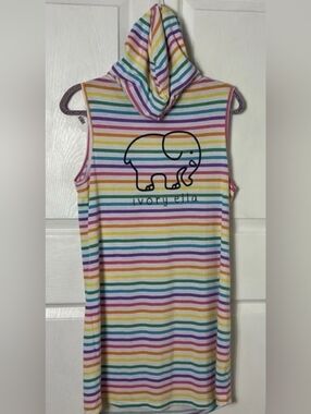 🆕Ivory Ella Rainbow Striped Sleeveless Dress w Hoodie Cover Up Sz L